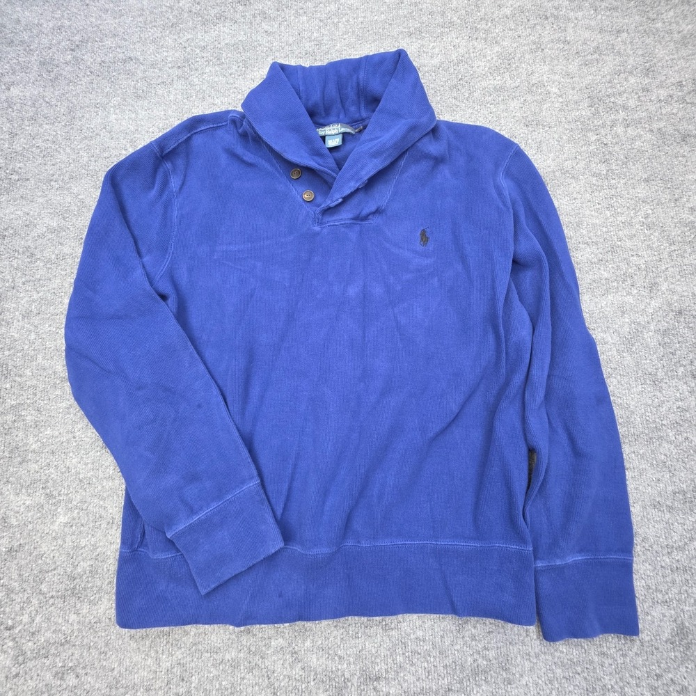 Vintage Polo Ralph Lauren Shawl Collar Sweater Men's L Blue Soft Cotton